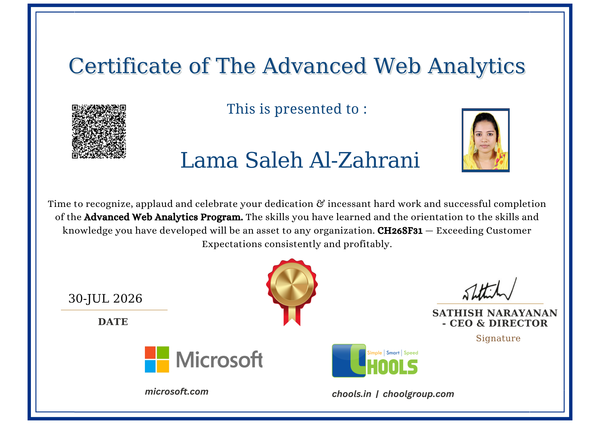Advanced Web Analytics Program Certificate